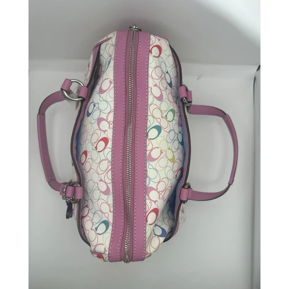 Coach Signature Multicolor Logo Satchel Top Handle Bag Zip Pink Trim Gold HW